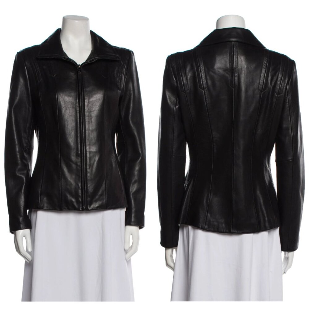 BEAUTIFUL Fitted Vintage AVANTI Buttery Genuine Leather Jacket Black Full Zip